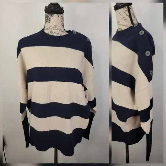 Brochu Walker Cy Stripe Sweater Womens SZ M Nautical Wool Cashmere NKM4146